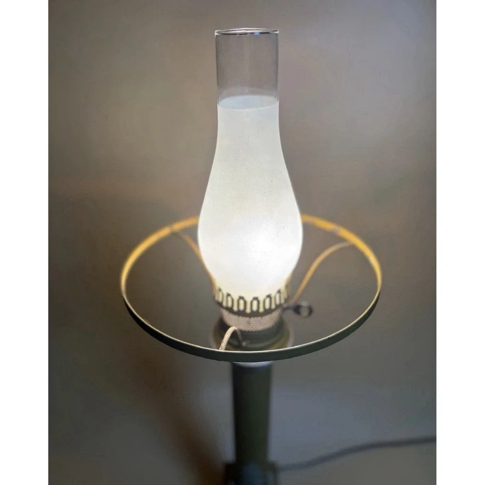 VTG Electric Parlor Lamp Faux Oil Hurricane Greenish Yellow, Milk Glass Shade